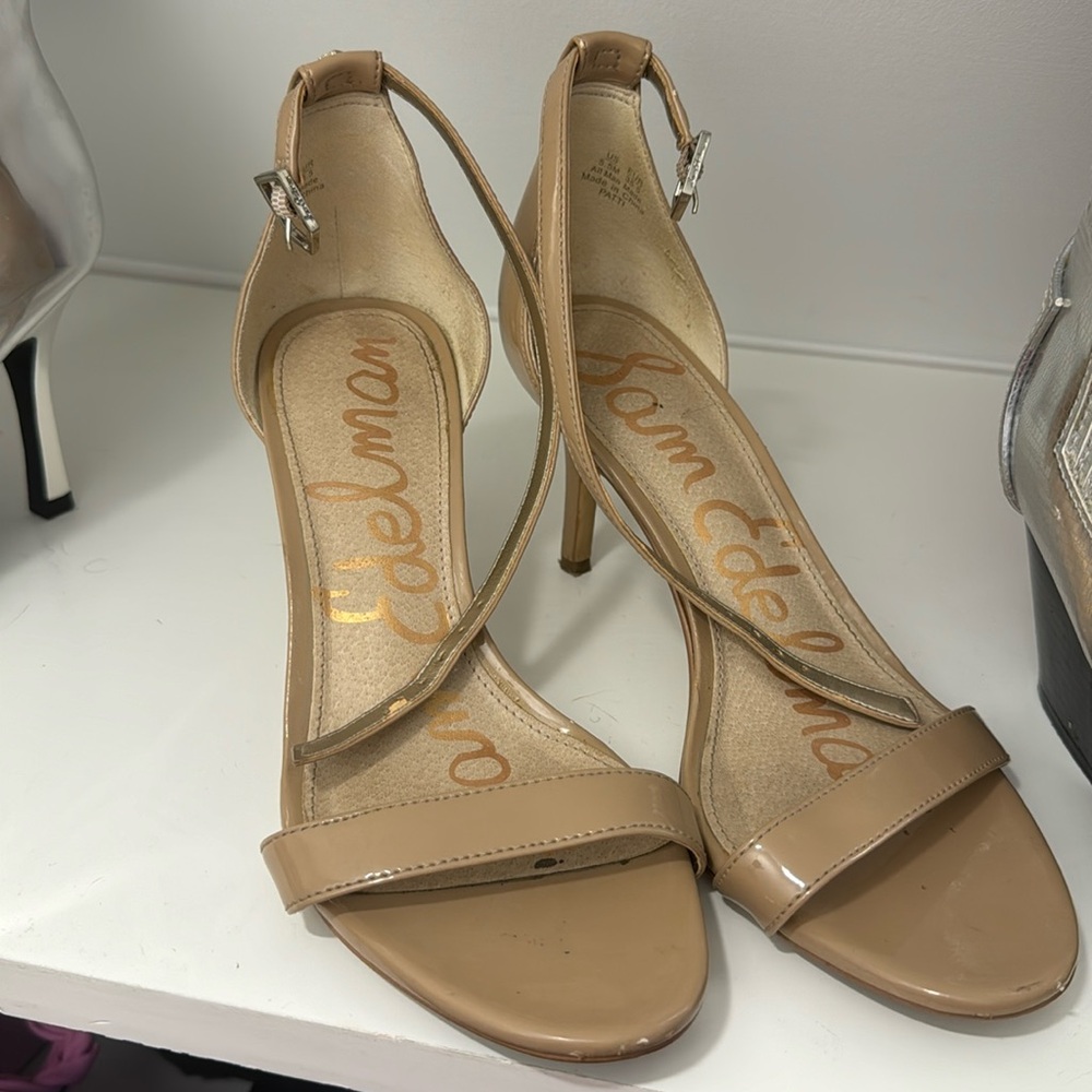 Sam Edelman Patent Leather Nude Stiletto Sandals